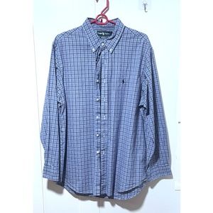 Ralph Lauren - Blue plaid long sleeve shirt - CUSTOM FIT (XL)  17.5  34/35